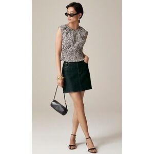 J. Crew Hyacinth‎ Top Smocked Contemporary Cotton Poplin Neutral Leopard Print M